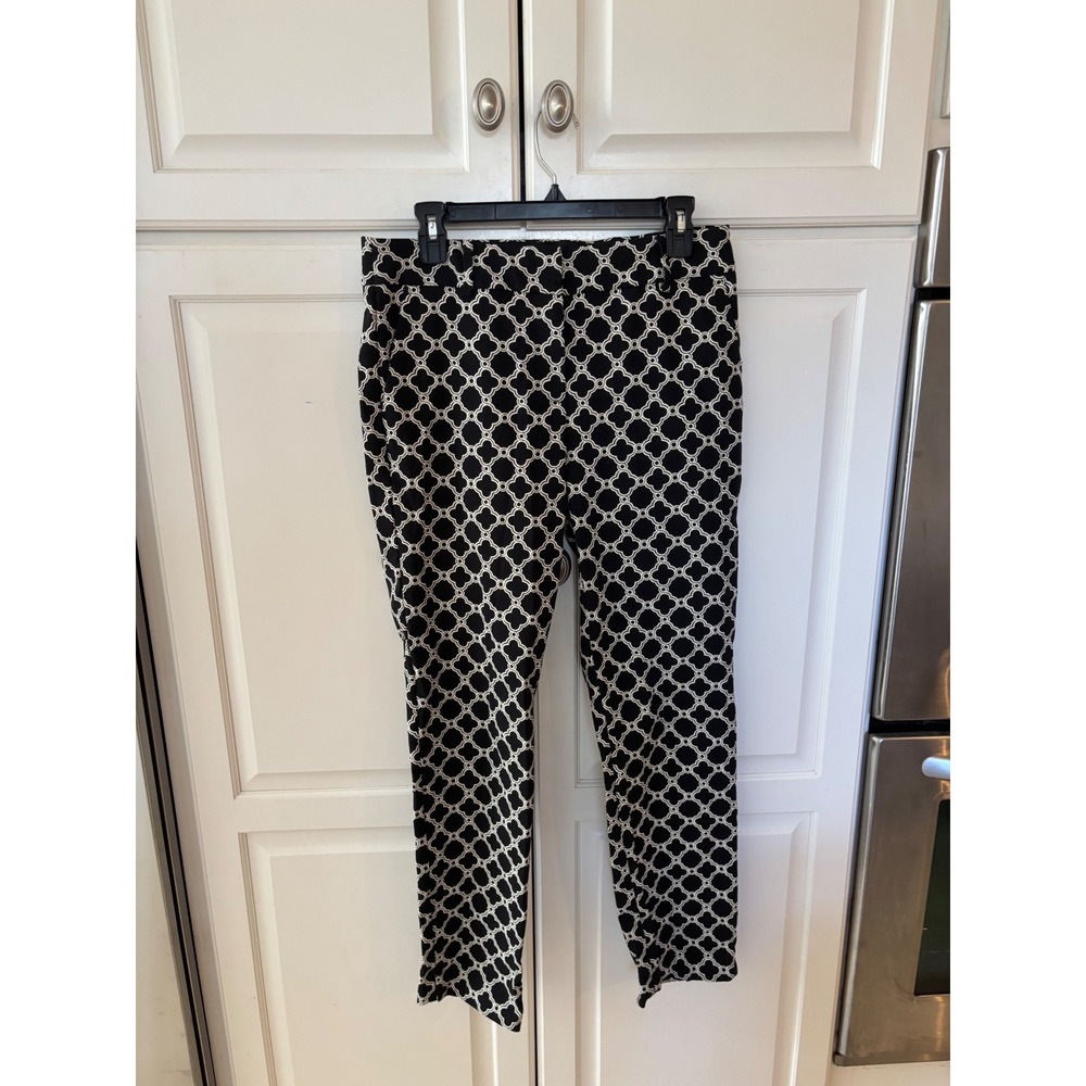 Talbots Hampshire Ankle Pants Black White Quatrefoil Geometric Print Size 4